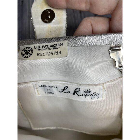 Vintage La Regale Silver Beaded Evening Handbag Snap Closure Chain Strap - Picture 7 of 11